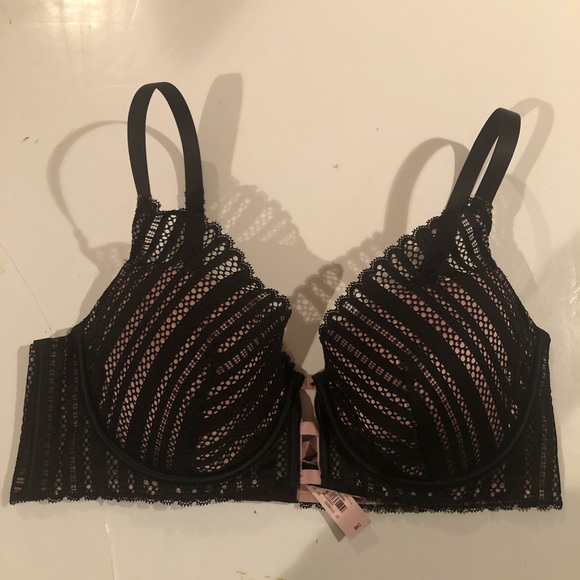 VICTORIA’S SECRET Black Lace with Pink Lining Lined Plunge BRA 36C NWT - Picture 5 of 9